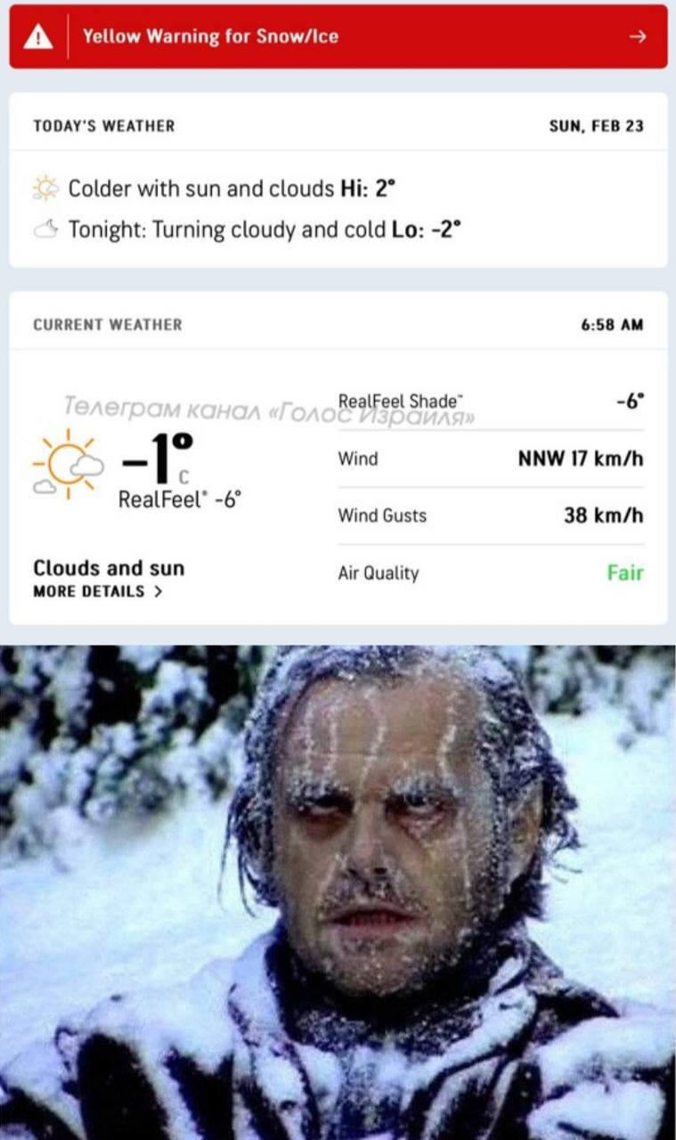 Температура на севере Израиля опустилась ниже 0°.